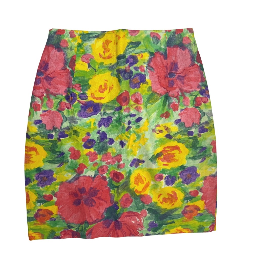 Paul et Duffier Vintage Floral Cottagecore Womens Pencil Skirt Multicolor Cotton